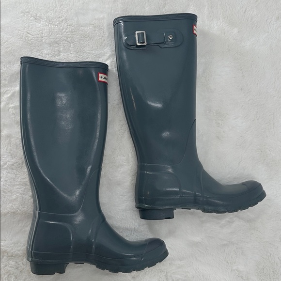 Hunter Gray Gloss Tall Rain Boots Size 7 - Picture 7 of 8
